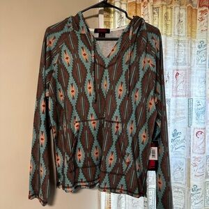 Rock and Roll denim Aztec printed hoodie